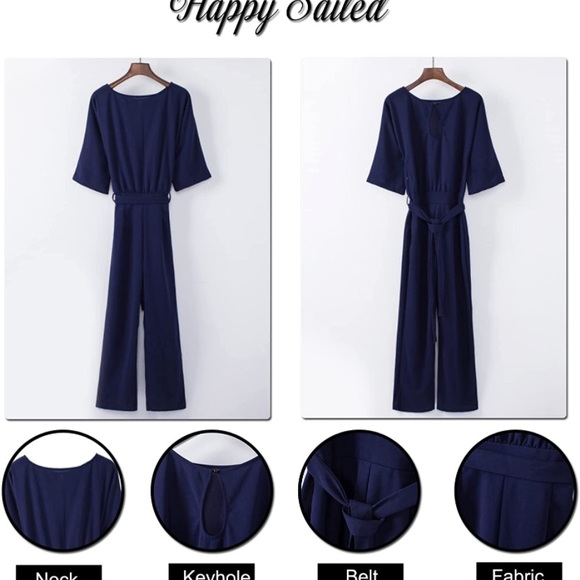 Women Casual Loose Short Sleeve Belted Wide Leg Pant Romper Jumpsuits Brand New - Picture 4 of 13